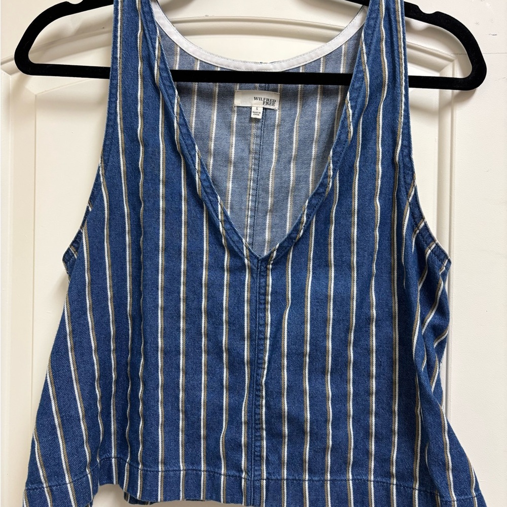 Wilfred Blue & White Stripe Chambray V-Neck Tank